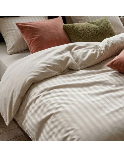 Set de 2 taies d'oreiller en satin de coton rayure tissé dobby Jacquard taupe - 50x70 cm