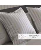 Set de 2 taies d'oreiller en satin de coton rayure tissé dobby Jacquard taupe - 50x70 cm