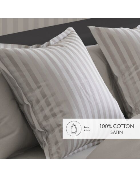 Set de 2 taies d'oreiller en satin de coton rayure tissé dobby Jacquard taupe - 50x70 cm