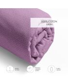 Drap-housse en satin de coton Fleurs vintage violet - 90x200 cm