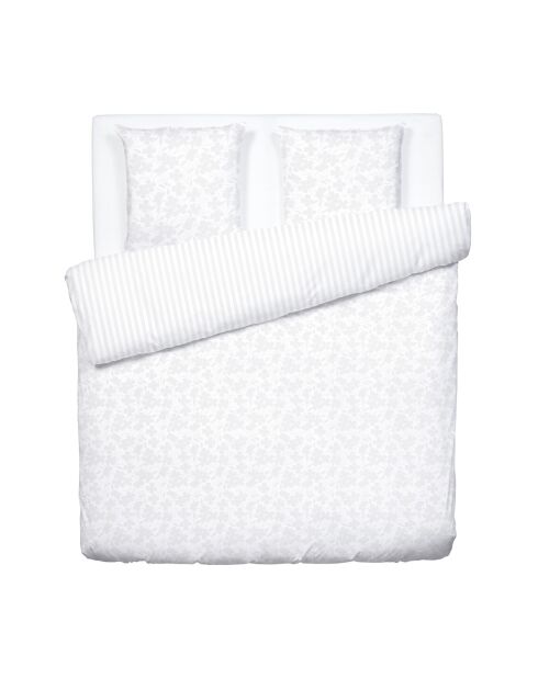 Housse de couette + 2 taies d'oreiller en satin de coton tissé Jacquard Jacquard blanches