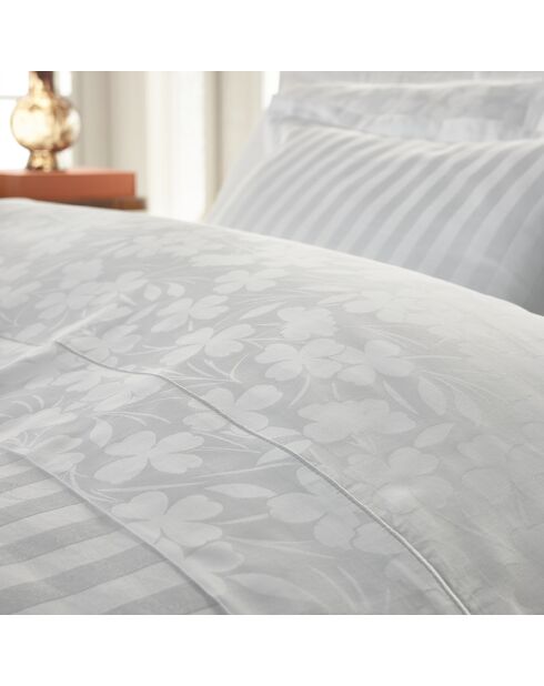 Housse de couette + 2 taies d'oreiller en satin de coton tissé Jacquard Jacquard blanches