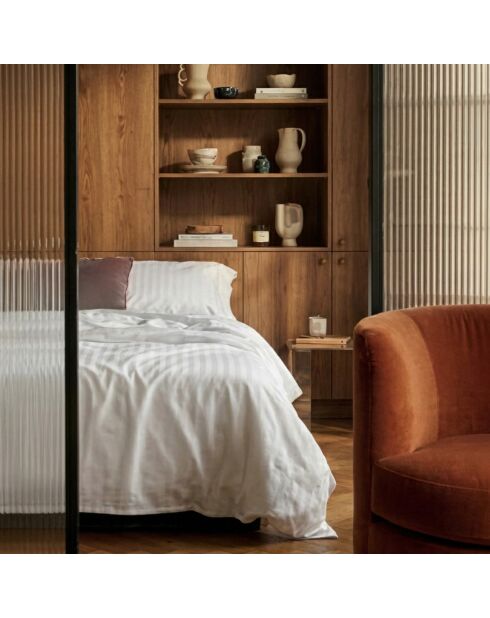 Bettwäsche-Set, rechteckig, gestreift, gewebt, Dobby Jacquard, weiß, gestreift, 180 x 200 cm