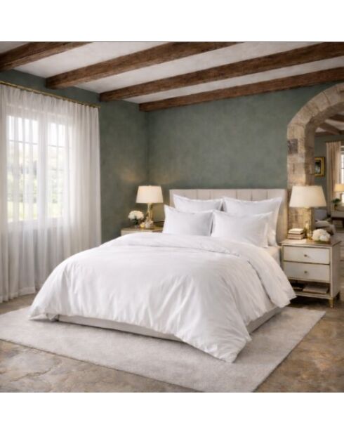 Taie d'oreiller carrée en percale de coton uni blanche - 65x65cm