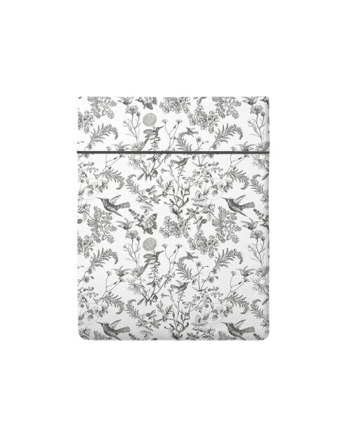 Drap plat en satin de coton Colibri botanique noir gris - 240x300 cm