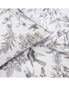 Drap plat en satin de coton Colibri botanique noir gris - 240x300 cm