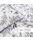 Drap plat en satin de coton Colibri botanique noir gris - 240x300 cm
