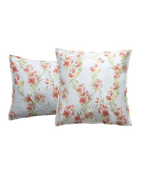 Taie d'oreiller Mila satin imprimée fleurs rouges
