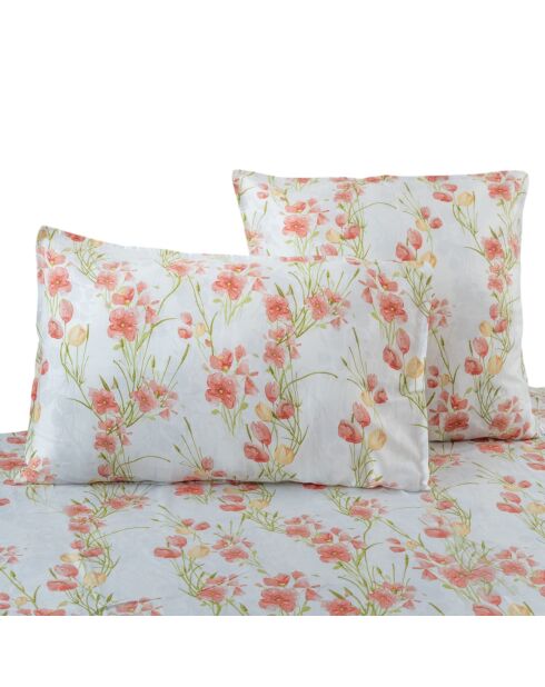Taie d'oreiller Mila satin imprimée fleurs rouges