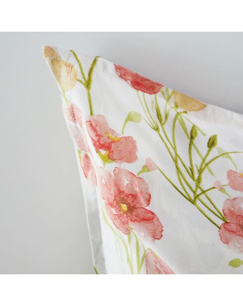 Taie d'oreiller Mila satin imprimée fleurs rouges