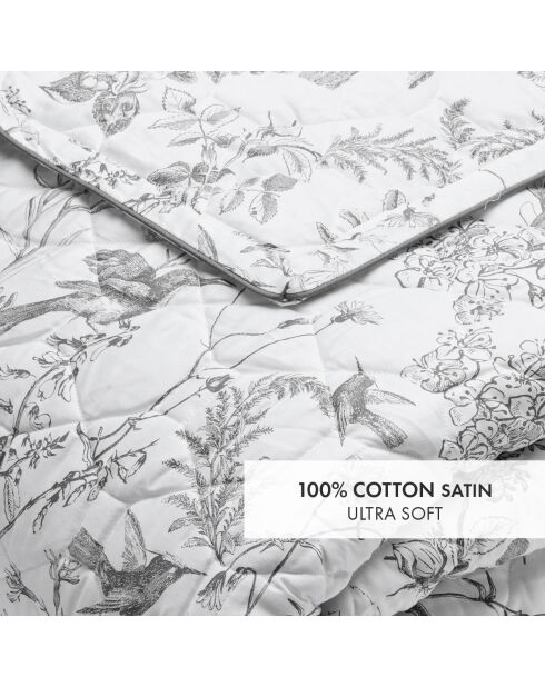XL beddensprei Botanical Hummingbird zwartgrijs - 220x250 cm