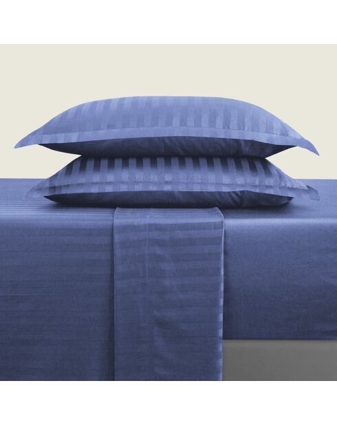 Maxi-Bettwäscheset quadratisch aus Baumwollsatin Kissenbezug gestreift gewebter Streifen Dobby Dobby Stripe gewebt blau