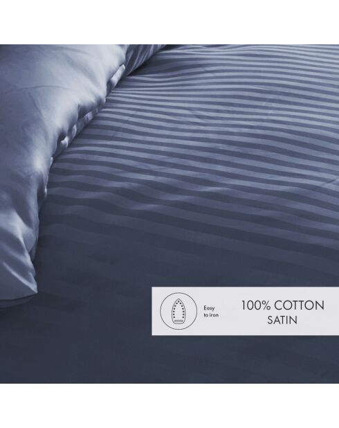 Housse de couette + 2 taies d'oreiller en satin de coton rayure tissé dobby Jacquard bleues