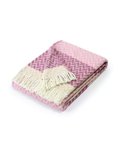 Zacht geweven katoenen plaid Chevron roze/mauve - 130x170 cm