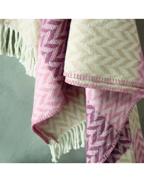 Zacht geweven katoenen plaid Chevron roze/mauve - 130x170 cm