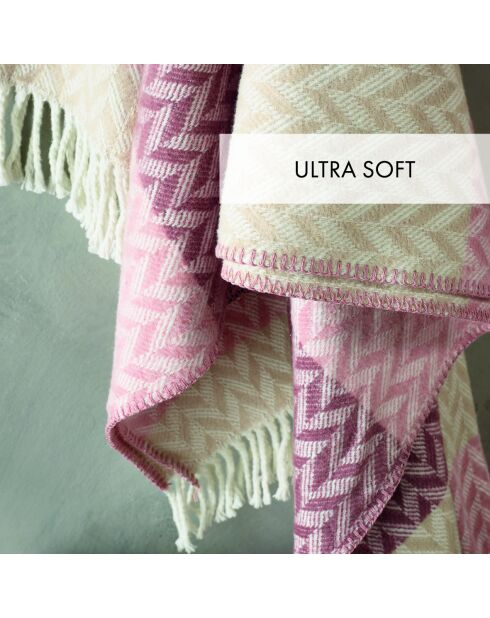 Zacht geweven katoenen plaid Chevron roze/mauve - 130x170 cm