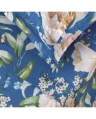 Bettwäscheset rechteckiger Kissenbezug aus Baumwollsatin Jardin de Fleurs blau - 180x200 cm