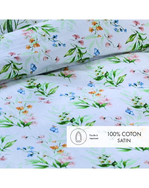 Funda de edredón y funda de almohada de satén de algodón blanco Belle de Nuit, 140 x 200 cm