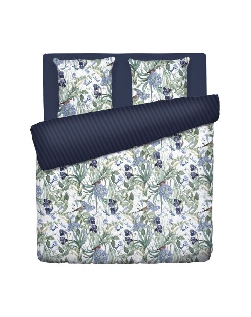 Housse de couette + taie d'oreiller en satin de coton Jardin d'Eden blanches