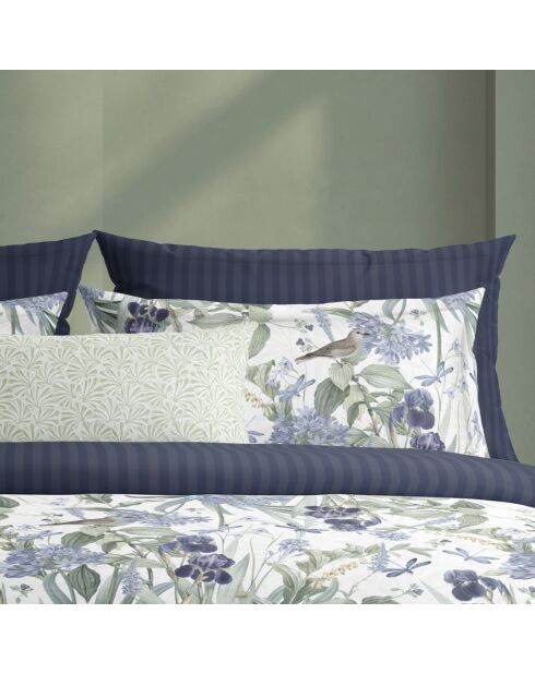 Housse de couette + taie d'oreiller en satin de coton Jardin d'Eden blanches
