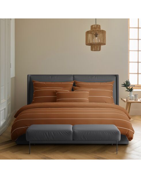 Housse de couette + taie d'oreiller en satin de coton Camille brunes - 140x200 cm