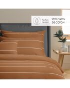 Housse de couette + taie d'oreiller en satin de coton Camille brunes - 140x200 cm