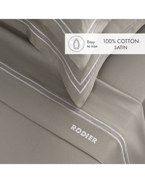Bel set di maxi lenzuola quadrate in raso di cotone bianco/tortora