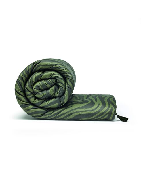 Édredon avec glands satin de coton Evasion zébrée vert foncé - 140x200 cm