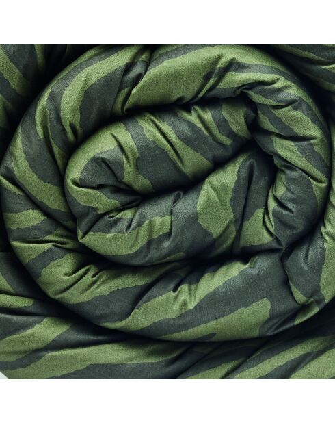 Édredon avec glands satin de coton Evasion zébrée vert foncé - 140x200 cm