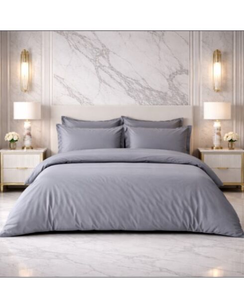 Taie d'oreiller rectangle en percale de coton uni grise - 50x70cm