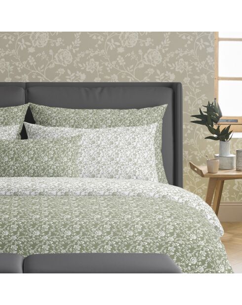 Set de 2 taies d'oreiller en satin de coton Parterre de Roses vert - 63x63 cm
