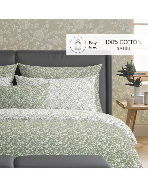 Set de 2 taies d'oreiller en satin de coton Parterre de Roses vert - 63x63 cm