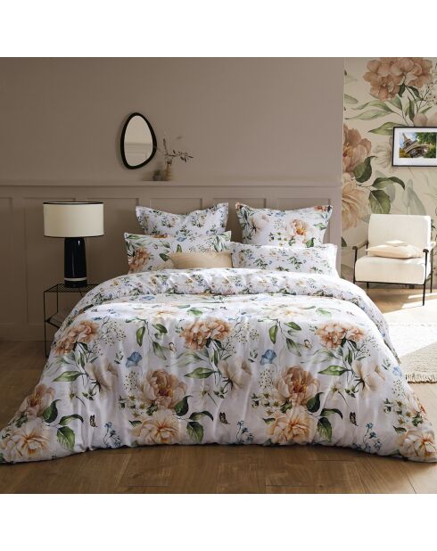 Set de 2 taies d'oreiller en satin de coton Jardin de Fleurs blanc - 63x63 cm