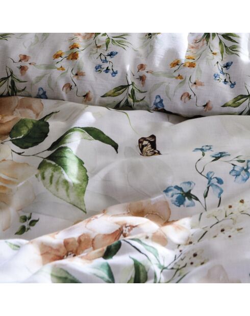 Set de 2 taies d'oreiller en satin de coton Jardin de Fleurs blanc - 63x63 cm