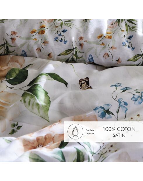 Set de 2 taies d'oreiller en satin de coton Jardin de Fleurs blanc - 63x63 cm
