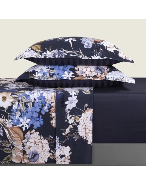 Ensemble de draps Mini taie rectangle en satin de coton Floraison d'hortensias bleu - 150x200 cm