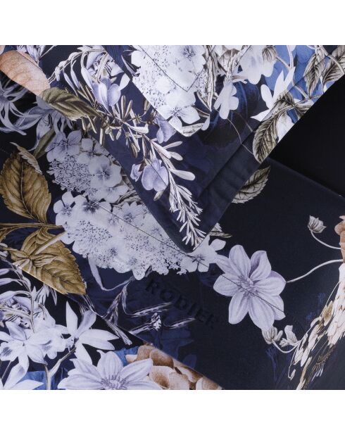 Ensemble de draps Mini taie rectangle en satin de coton Floraison d'hortensias bleu - 150x200 cm