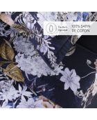 Ensemble de draps Mini taie rectangle en satin de coton Floraison d'hortensias bleu - 150x200 cm