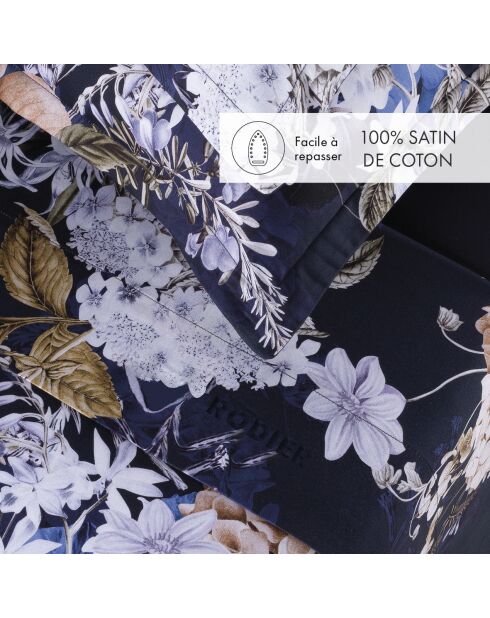 Ensemble de draps Mini taie rectangle en satin de coton Floraison d'hortensias bleu - 150x200 cm