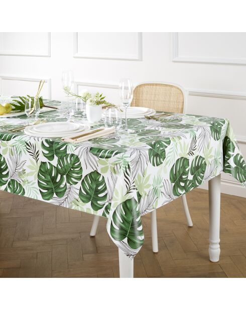 Mantel con revestimiento antimanchas White Leaf Palm