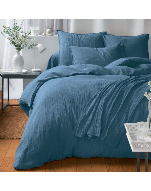 Taie d'oreiller rectangle en gaze de coton bleu jean - 50x70cm