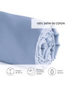 Drap-housse en satin de coton Uni bleu clair