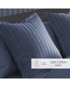 Set de 2 taies d'oreiller en satin de coton rayure tissé dobby Jacquard bleu - 63x63 cm
