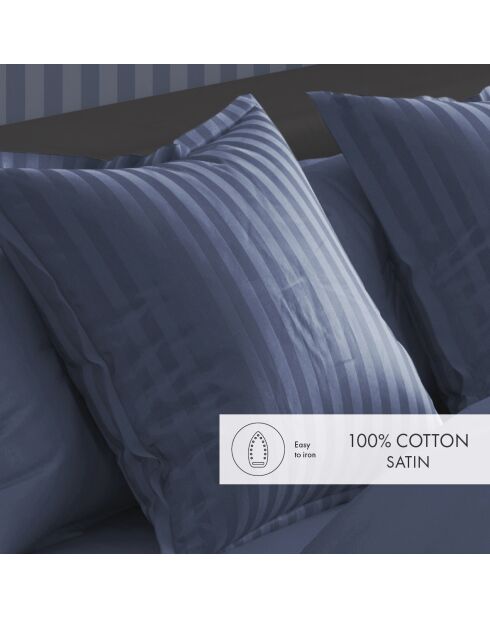 Set de 2 taies d'oreiller en satin de coton rayure tissé dobby Jacquard bleu - 63x63 cm