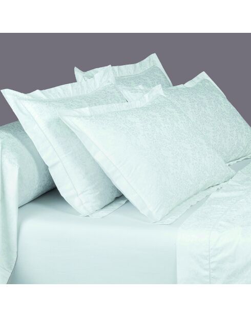 Set de 2 taies d'oreiller Jacquard imprimé en satin de coton Fleur enchantée blanc - 2x(50x70 cm)