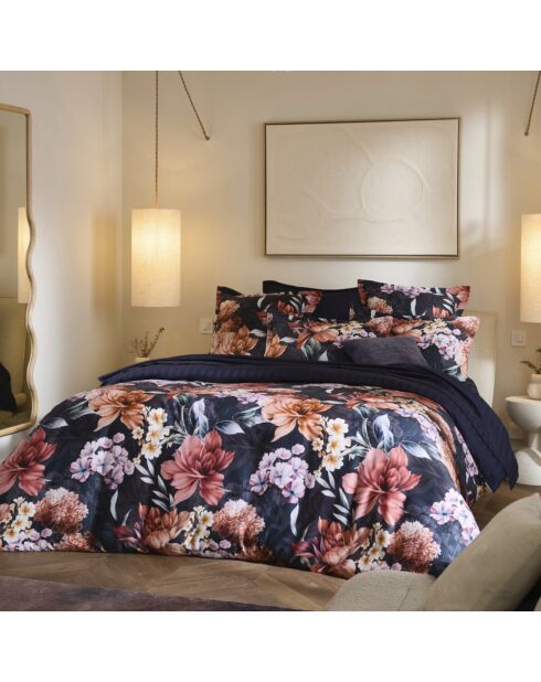 Set van 2 donkerblauwe karamelkleurige katoenen satijnen kussenslopen - 2x (63x63 cm)