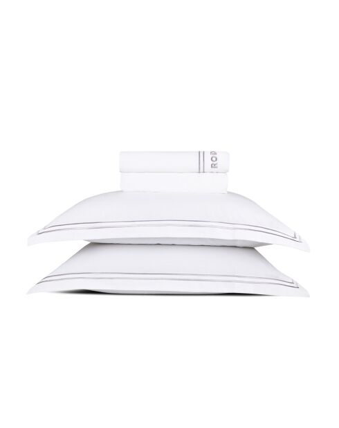 Ensemble de draps taie rectangle en satin de coton Nice gris/blanc - 180x200 cm