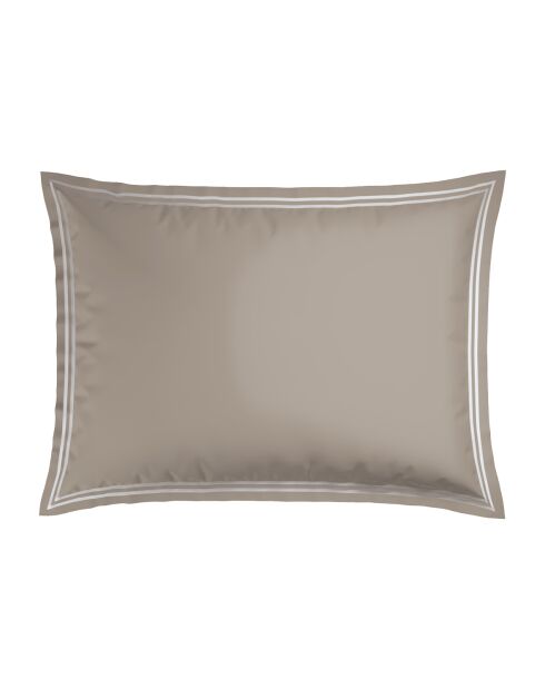 Set de 2 taies d'oreiller en satin de coton Nice blanc/taupe - 2x(50x70 cm)