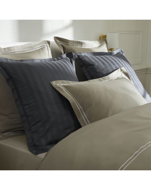 Set de 2 taies d'oreiller en satin de coton Nice blanc/taupe - 2x(50x70 cm)