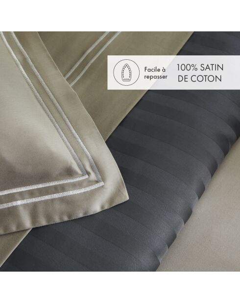 Set de 2 taies d'oreiller en satin de coton Nice blanc/taupe - 2x(50x70 cm)